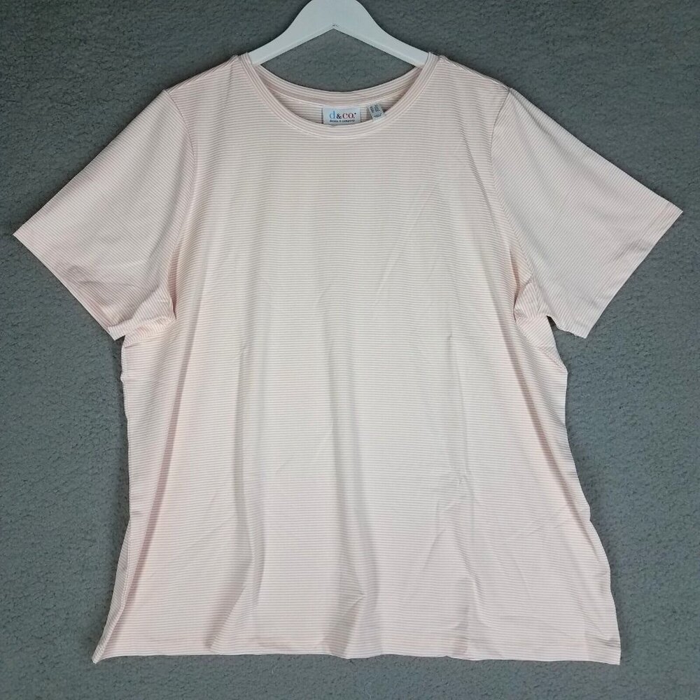 NEW Denim & Co T-Shirt Womens 2X Striped Casual Lounge Lightweight Basic Blush